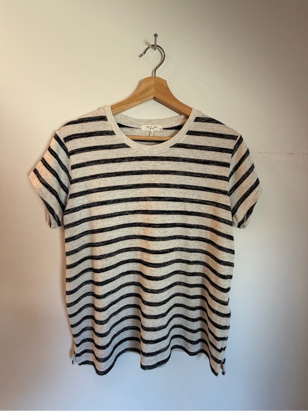 rag & bone Black and Cream Striped Short Sleeve Tee